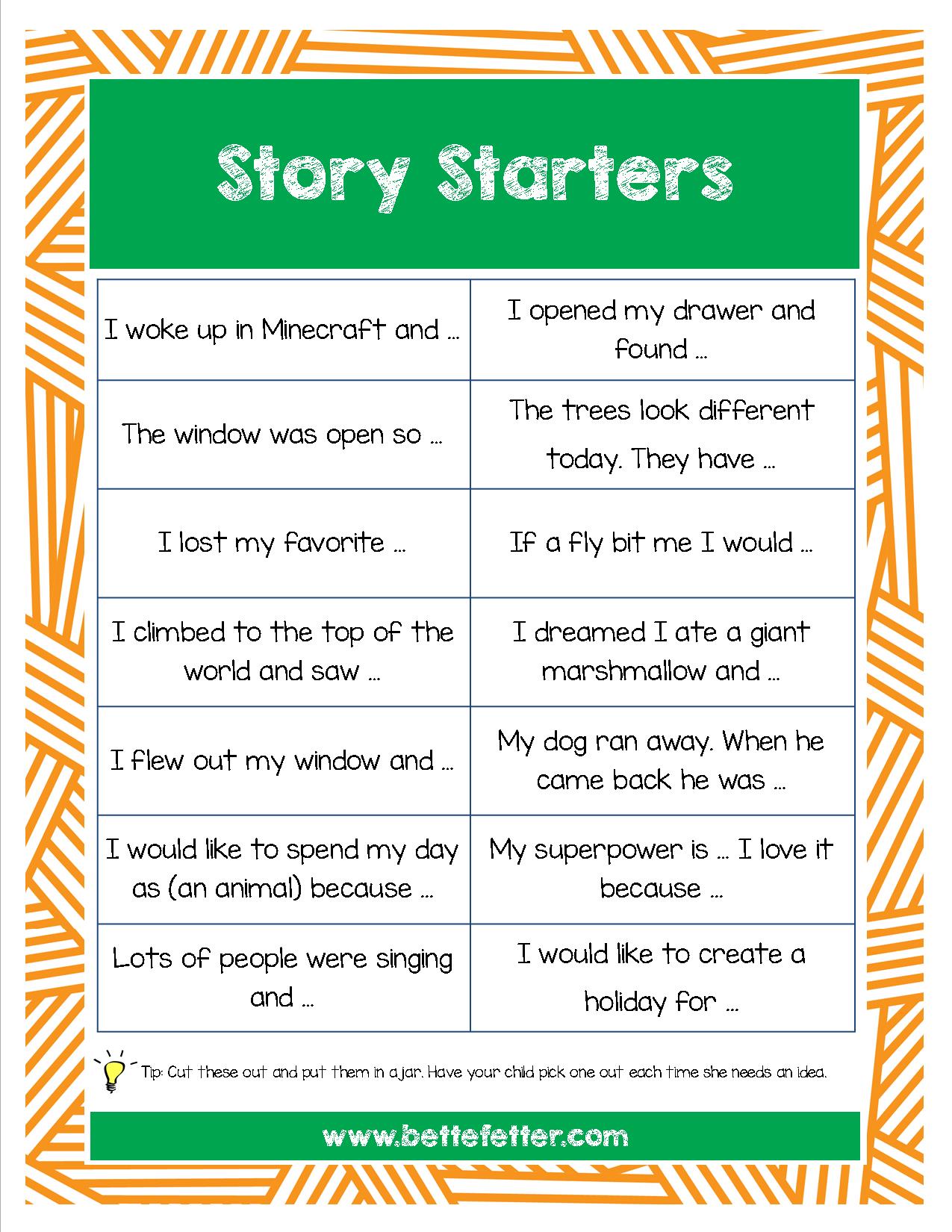 Narrative writing prompts for kids